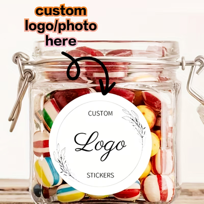 Stickers in glass jar/container